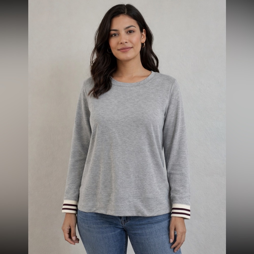 Mono B Gray Long Sleeve Crewneck Top Soft Stretch - Size L